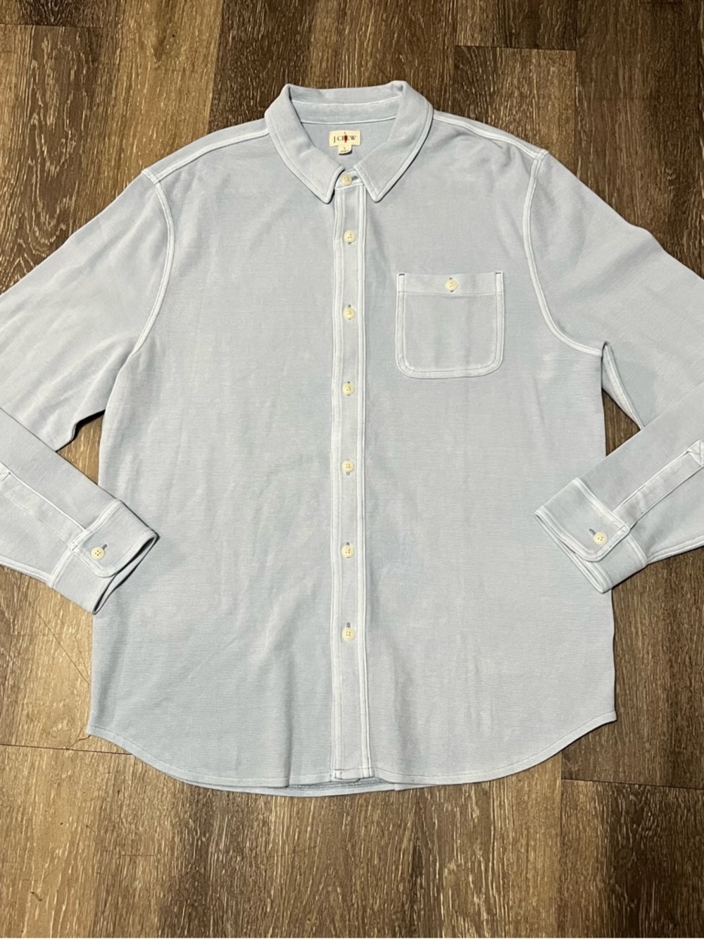 Vintage J.Crew Oarsman Waffle Knit Button Up Shirt Men Large Blue Featherweight